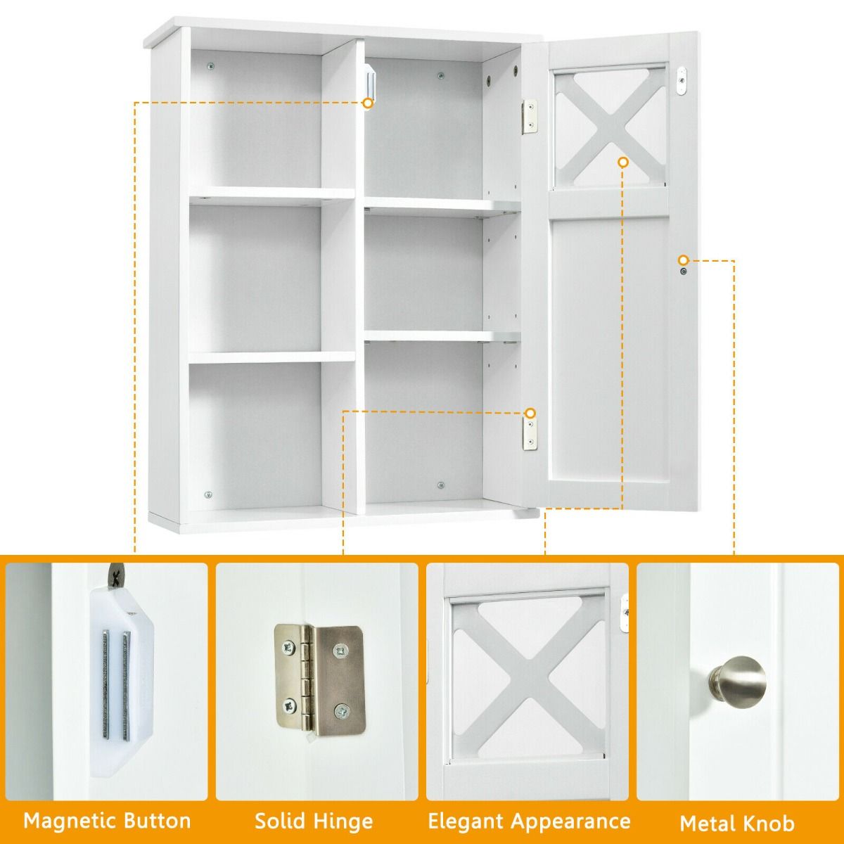 Wall-mounted Bathroom Medicine Cabinet with Adjustable Shelves